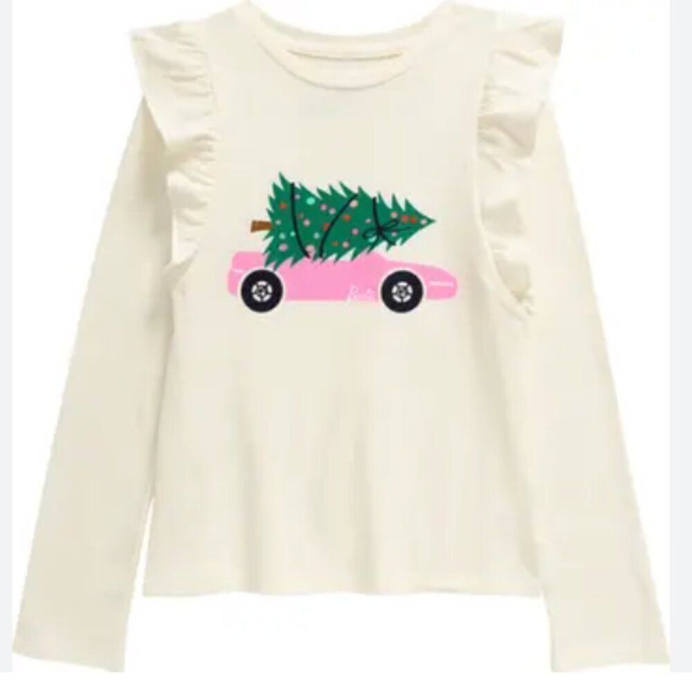 Tucker and Tate Ivory Barbie Holiday Graphic ruffled long sleeve t-shirt size 4